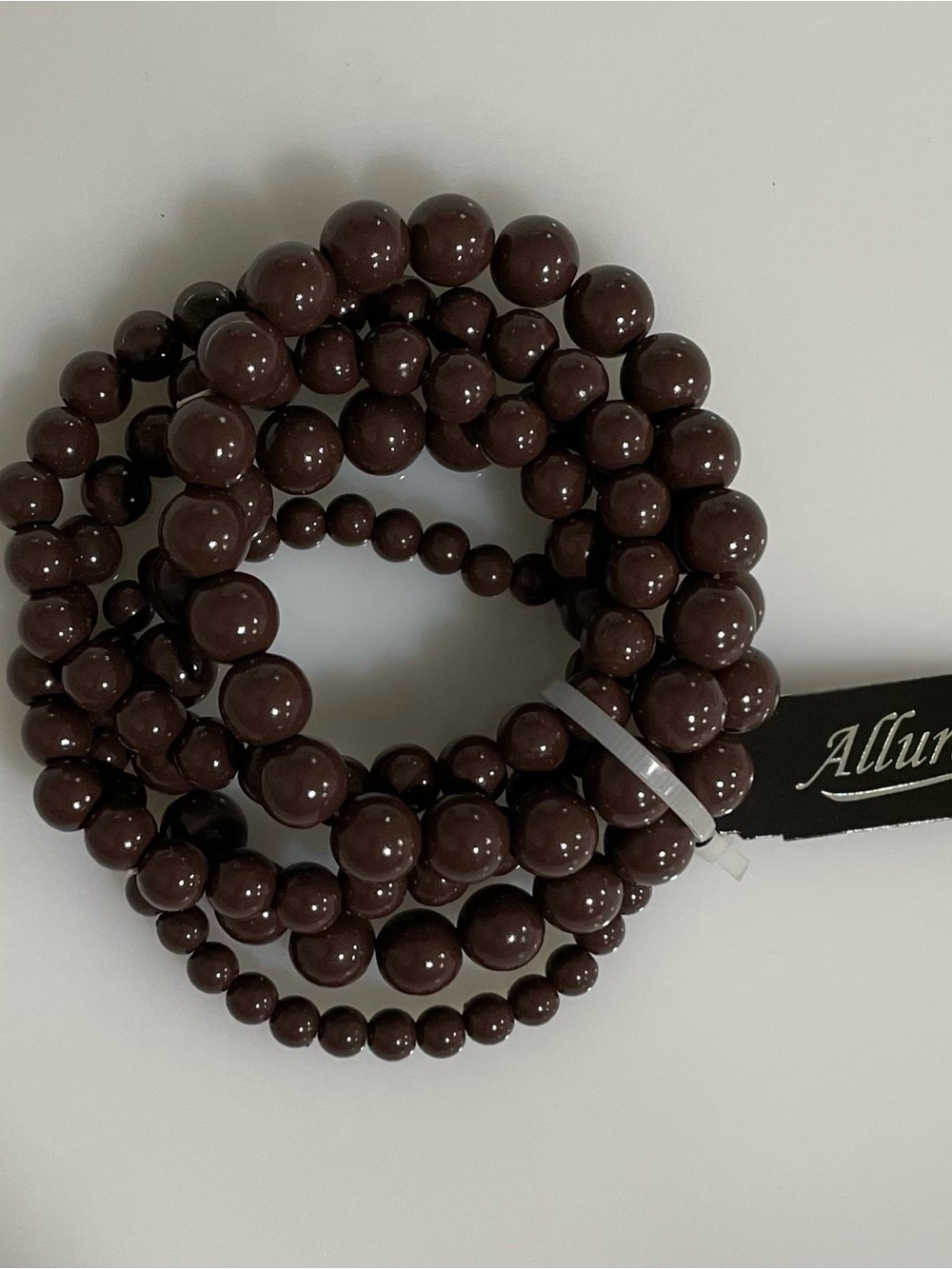 NWT Chocolate Brown Bead Stretch Bracelet Multi Strand Boho Chunky Layered Stack